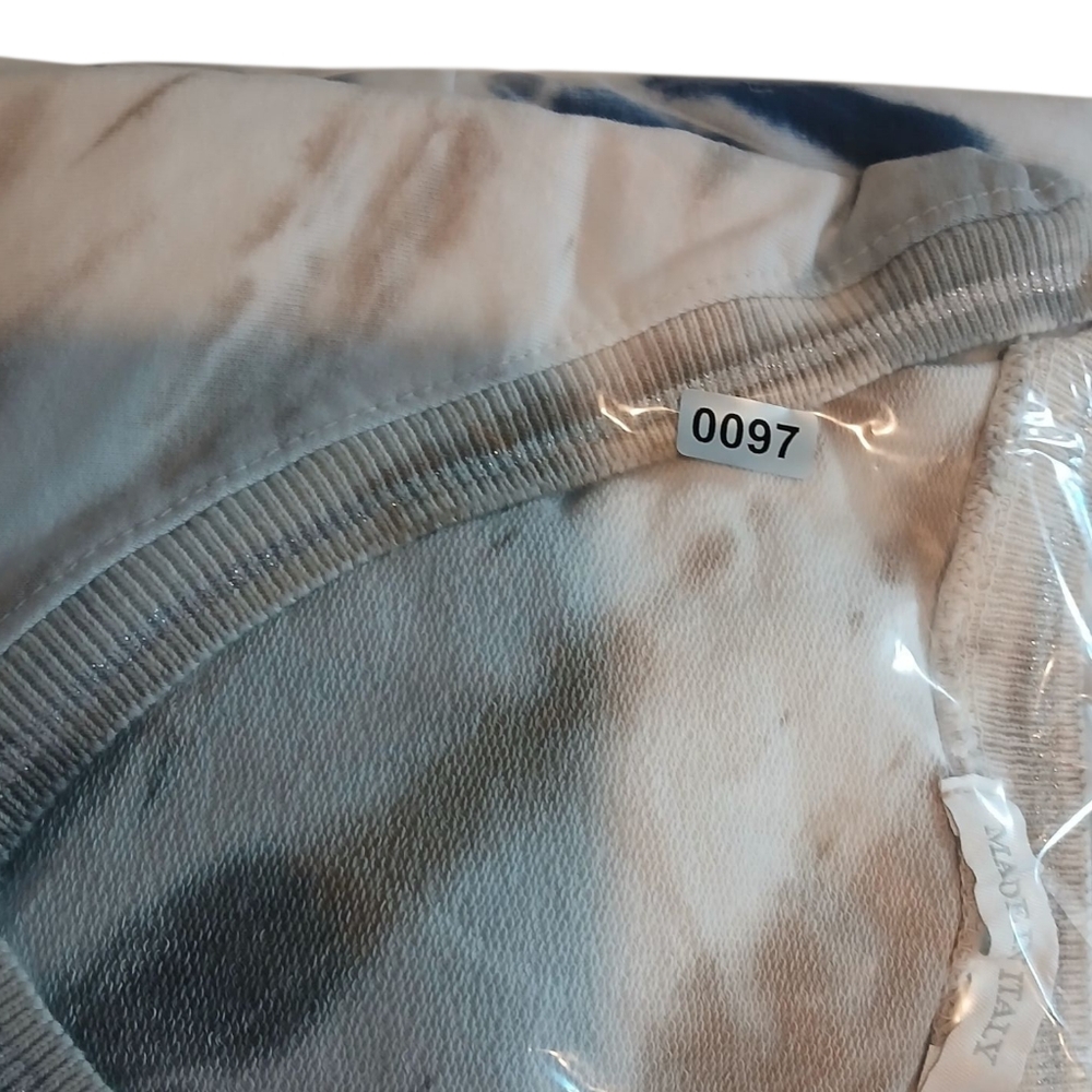 Made In Italy Tie Dye Womans Sweatshirt Large Vneck Blue Beige Indie Hippie - Picture 8 of 8